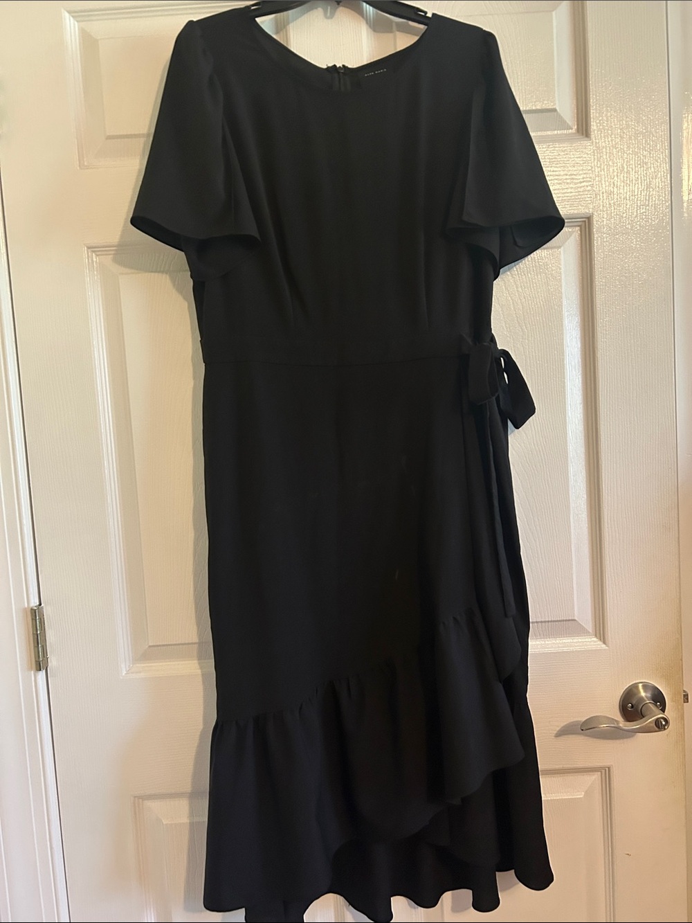 Black Ruffle Wrap Midi Dress